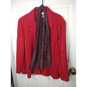 Leslie Fay Woman 20WP Shacket With Scarf Professional Career Red Collared Button